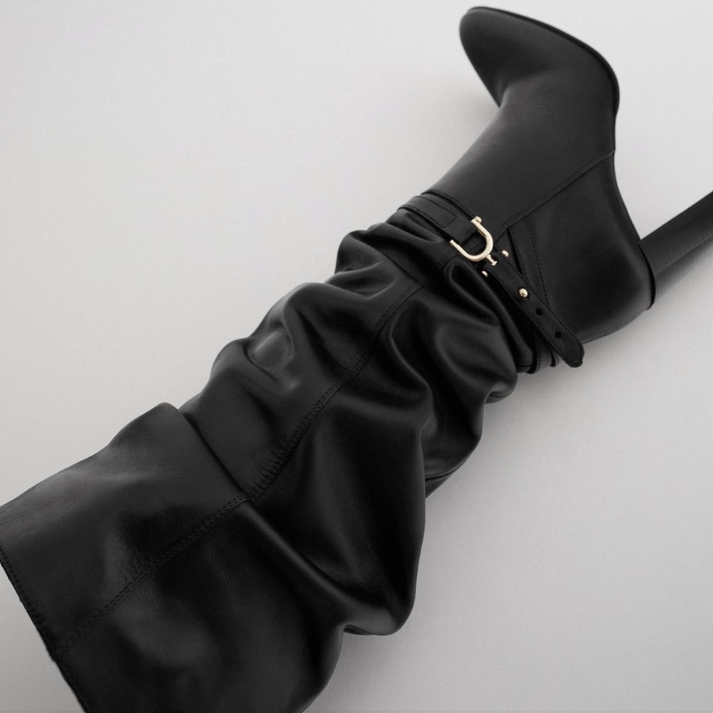Tall Heeled Boots with Saddle